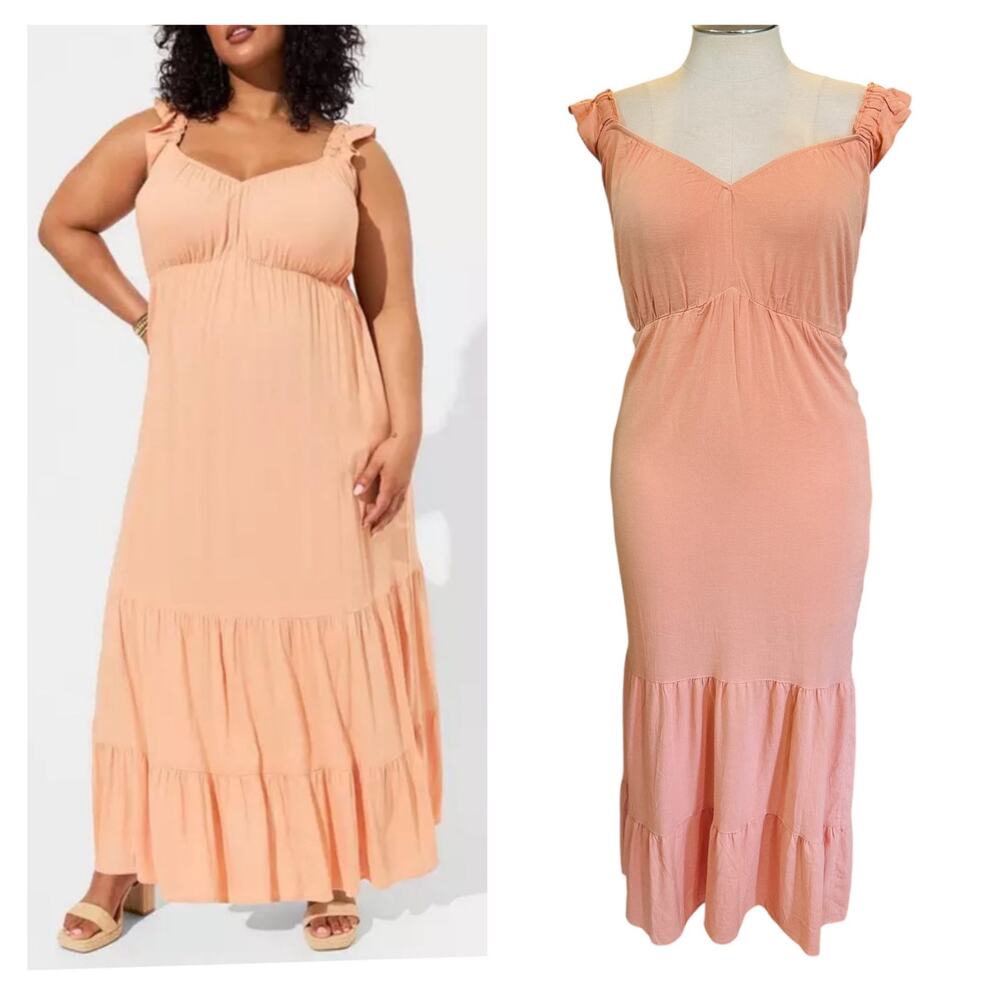 Torrid 5 (5X 28) Peach Maxi Tiered Sun Cruise Beach Ruffle Tank Dress w/Pockets